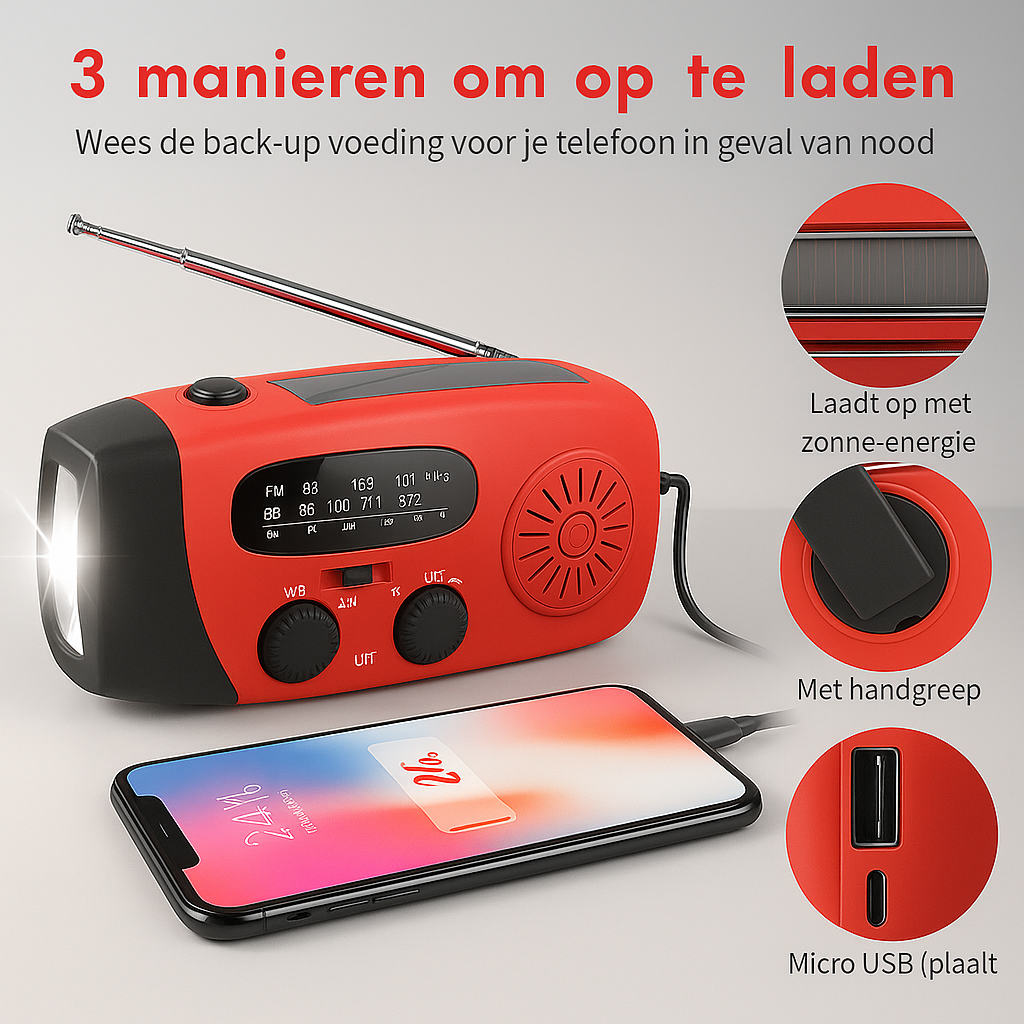 Power Lite™ | 3-in-1 Noodradio, Zaklamp & Powerbank